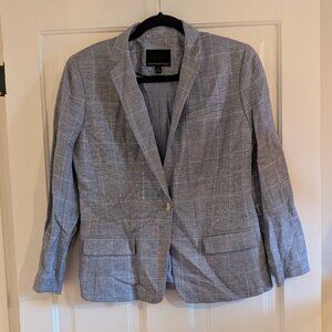 Banana Republic Blazer Womens 8 Blue Plaid Suit Jacket Single Button Linen Blend